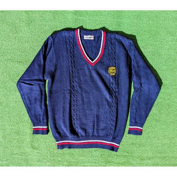 Vintage 1990s Lacoste Club Chemise Men's Large Navy Pullover V-Neck Sweater NOS - Picture 5 of 6